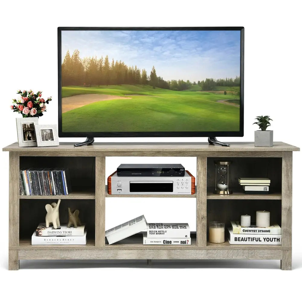 2-Tier 58 Inches TV Stand Entertainment Media Console Center-Gray - Gray - Entertainment Centers & TV Stands