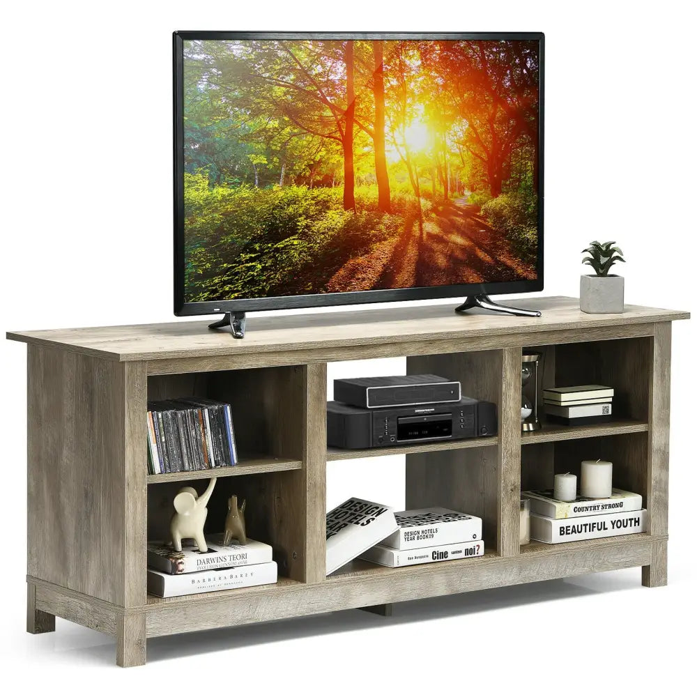 2-Tier 58 Inches TV Stand Entertainment Media Console Center-Gray - Gray - Entertainment Centers & TV Stands