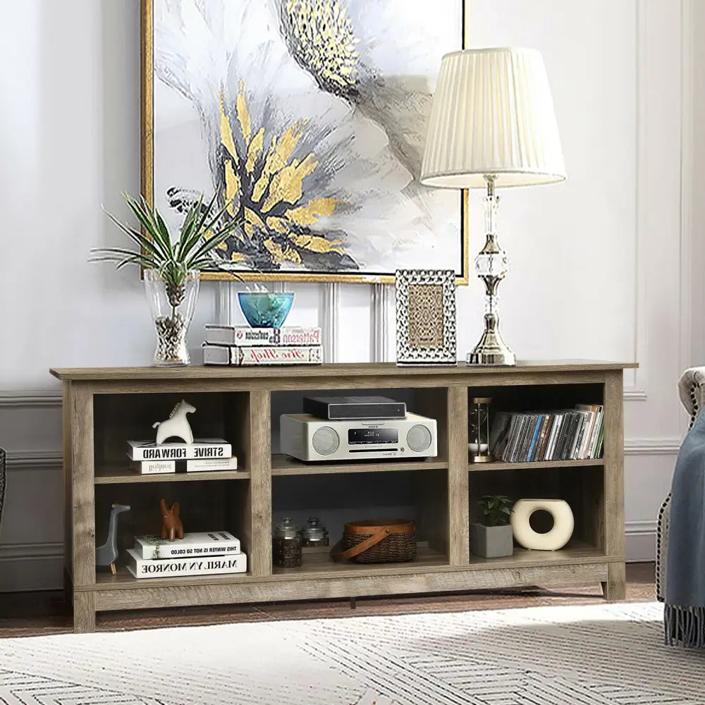 2-Tier 58 Inches TV Stand Entertainment Media Console Center-Gray - Gray - Entertainment Centers & TV Stands