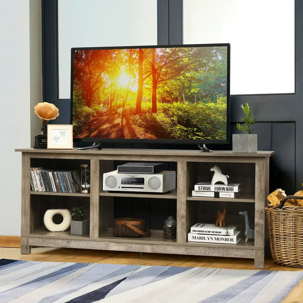 2-Tier 58 Inches TV Stand Entertainment Media Console Center-Gray - Gray - Entertainment Centers & TV Stands