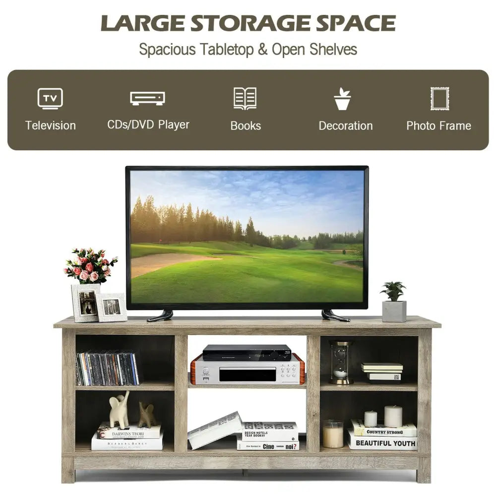 2-Tier 58 Inches TV Stand Entertainment Media Console Center-Gray - Gray - Entertainment Centers & TV Stands