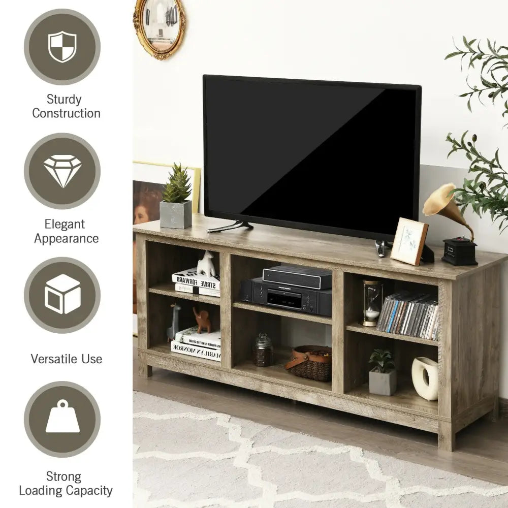 2-Tier 58 Inches TV Stand Entertainment Media Console Center-Gray - Gray - Entertainment Centers & TV Stands