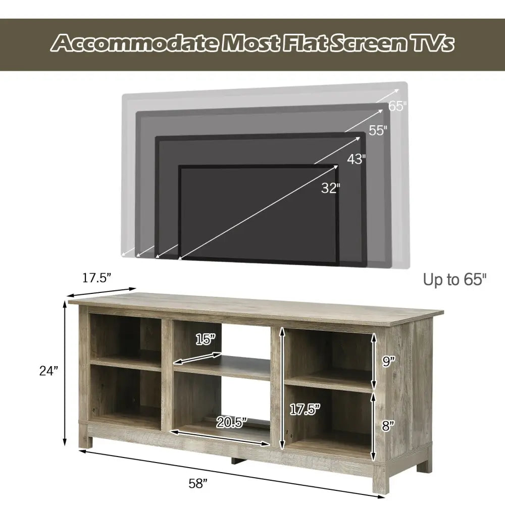 2-Tier 58 Inches TV Stand Entertainment Media Console Center-Gray - Gray - Entertainment Centers & TV Stands