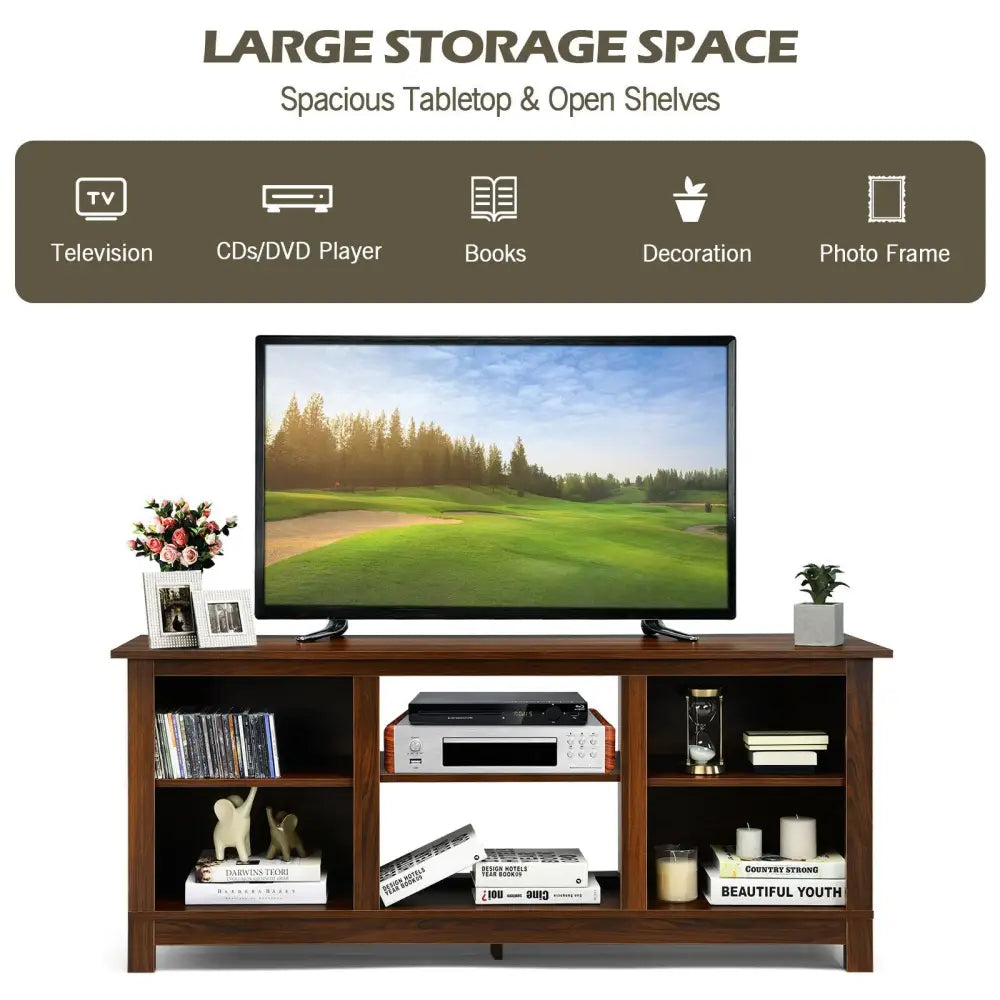 2-Tier 58 Inches TV Stand Entertainment Media Console Center-Walnut - Walnut - Entertainment Centers & TV Stands