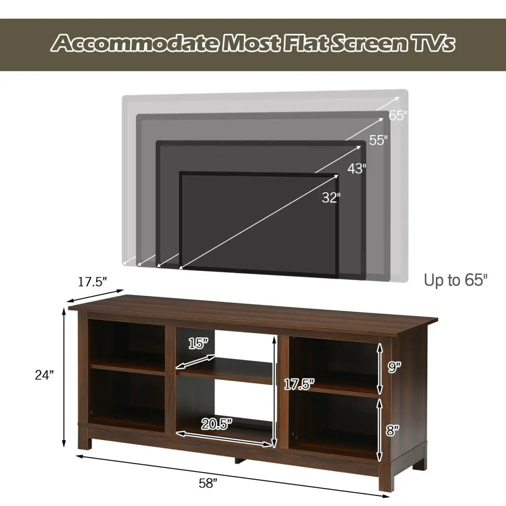 2-Tier 58 Inches TV Stand Entertainment Media Console Center-Walnut - Walnut - Entertainment Centers & TV Stands
