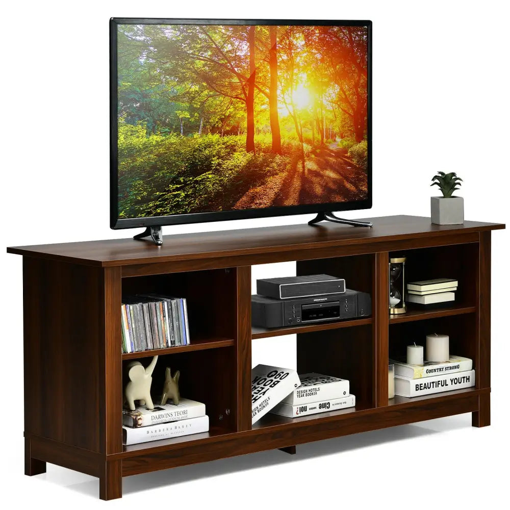 2-Tier 58 Inches TV Stand Entertainment Media Console Center-Walnut - Walnut - Entertainment Centers & TV Stands