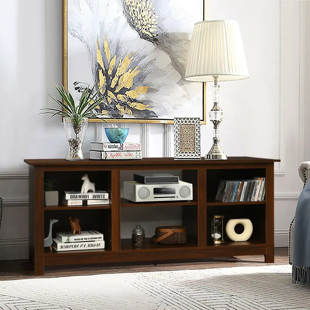 2-Tier 58 Inches TV Stand Entertainment Media Console Center-Walnut - Walnut - Entertainment Centers & TV Stands