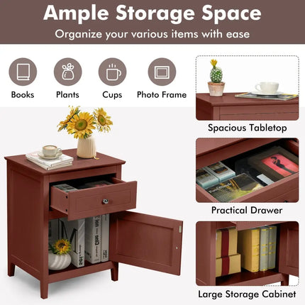 2-Tier Accent Table with Spacious Tabletop-Walnut Costway
