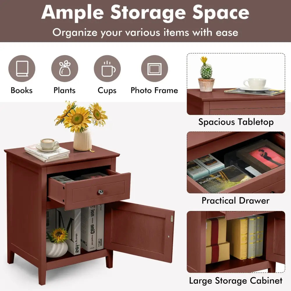 2-Tier Accent Table with Spacious Tabletop-Walnut Costway