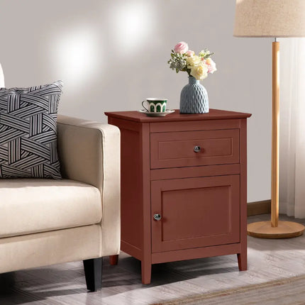 2-Tier Accent Table with Spacious Tabletop-Walnut Costway