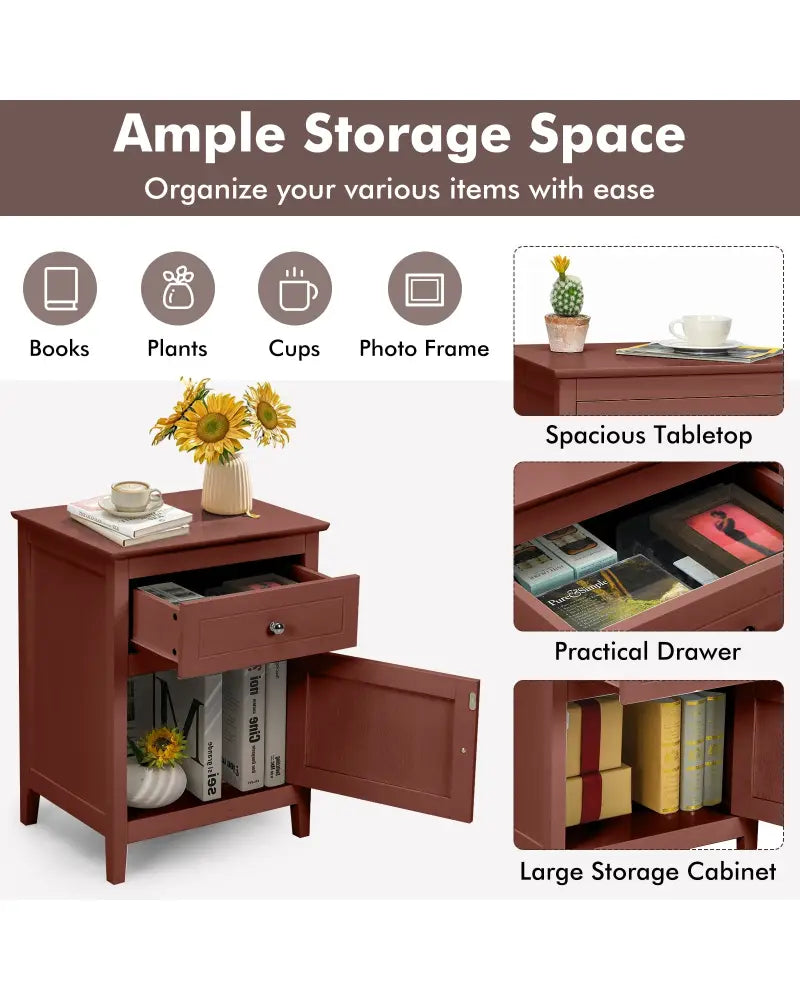 2-Tier Accent Table with Spacious Tabletop-Walnut - Walnut - Nightstands