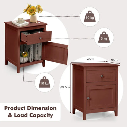2-Tier Accent Table with Spacious Tabletop-Walnut Costway