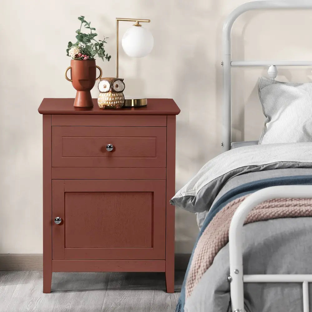 2-Tier Accent Table with Spacious Tabletop-Walnut Costway