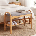 2-Tier Bamboo Shoe Bench with Padded Cushion and Shelf-Gray - Gray - Shoe Racks & Storage Benches