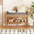 2-Tier Bamboo Shoe Bench with Storage and Padded Cushion-Gray - Gray - Shoe Racks & Storage Benches