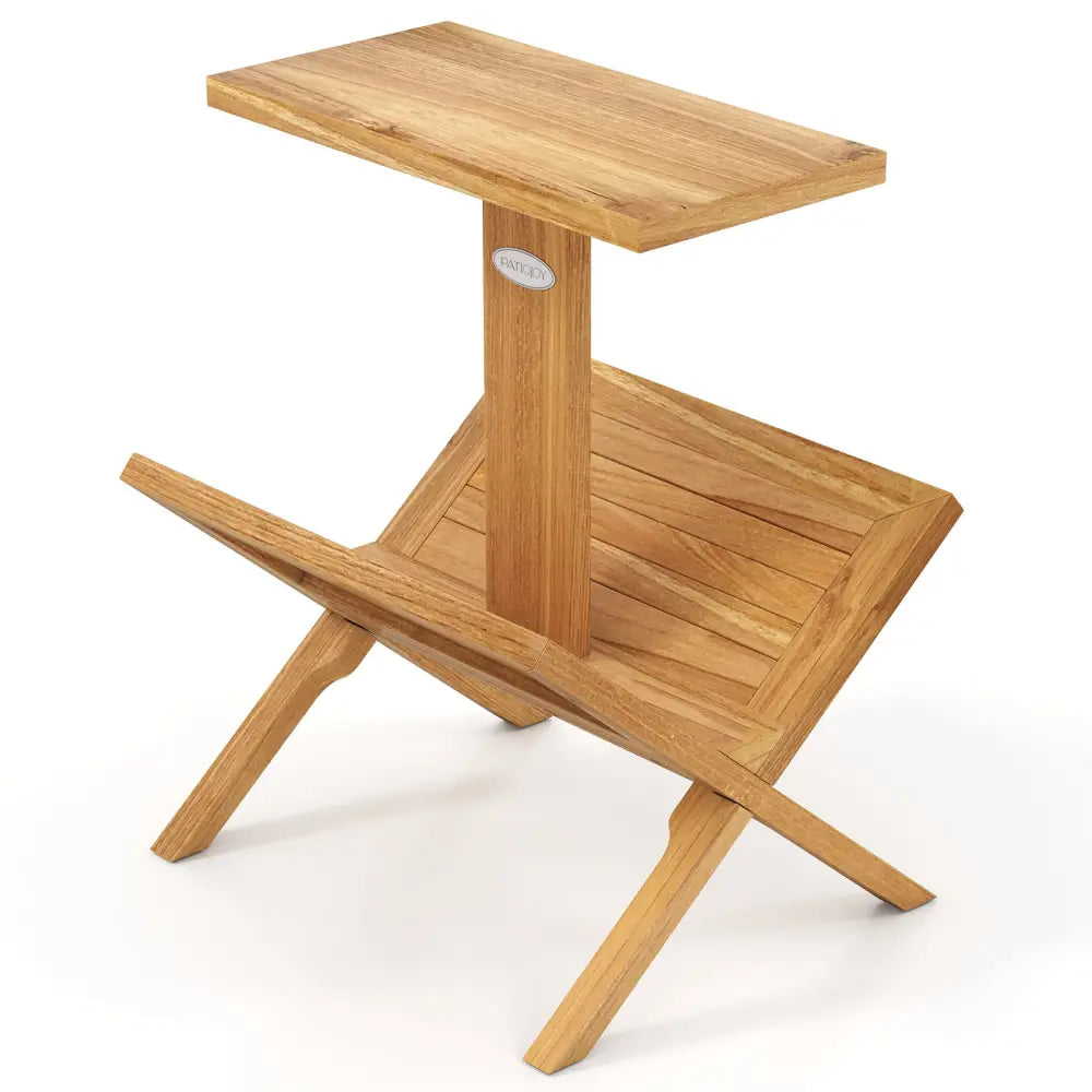 2-Tier Bookshelf with Teak Wood Frame and Anti-Slip Foot Mats for Small Spaces Costway