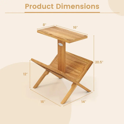 2-Tier Bookshelf with Teak Wood Frame and Anti-Slip Foot Mats for Small Spaces Costway