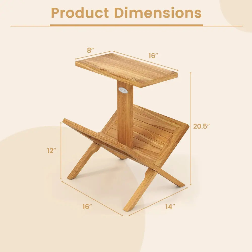 2-Tier Bookshelf with Teak Wood Frame and Anti-Slip Foot Mats for Small Spaces Costway