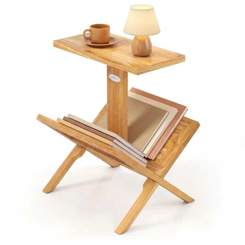 2-Tier Bookshelf with Teak Wood Frame and Anti-Slip Foot Mats for Small Spaces Costway