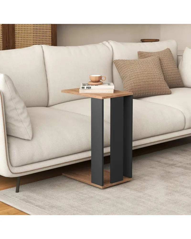 2-Tier C-Shaped Side Table with Universal Wheels and Shelf-Rustic Brown - Rustic Brown - End & Side Tables