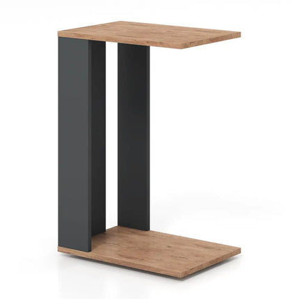 2-Tier C-Shaped Side Table with Universal Wheels and Shelf-Rustic Brown Costway