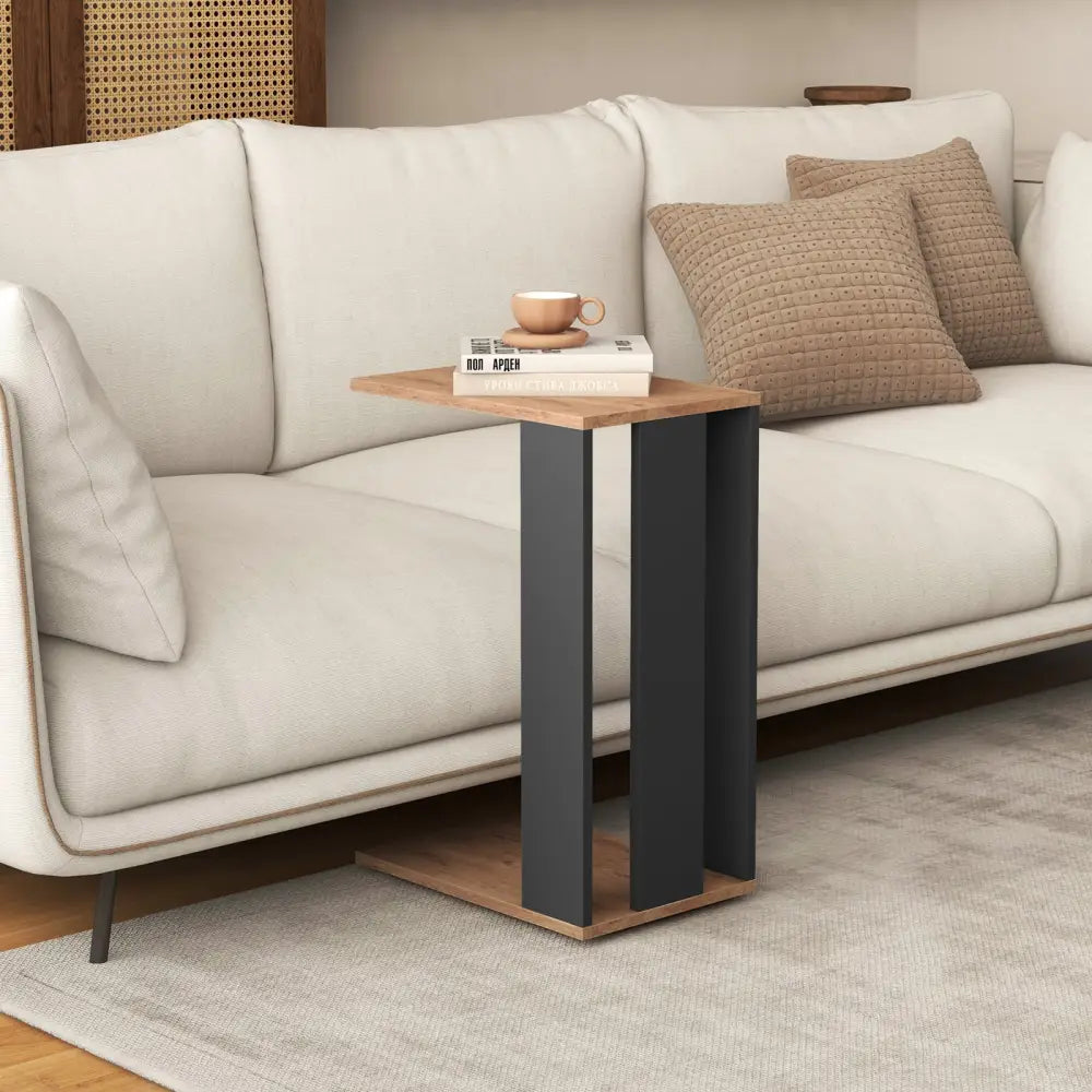 2-Tier C-Shaped Side Table with Universal Wheels and Shelf-Rustic Brown Costway