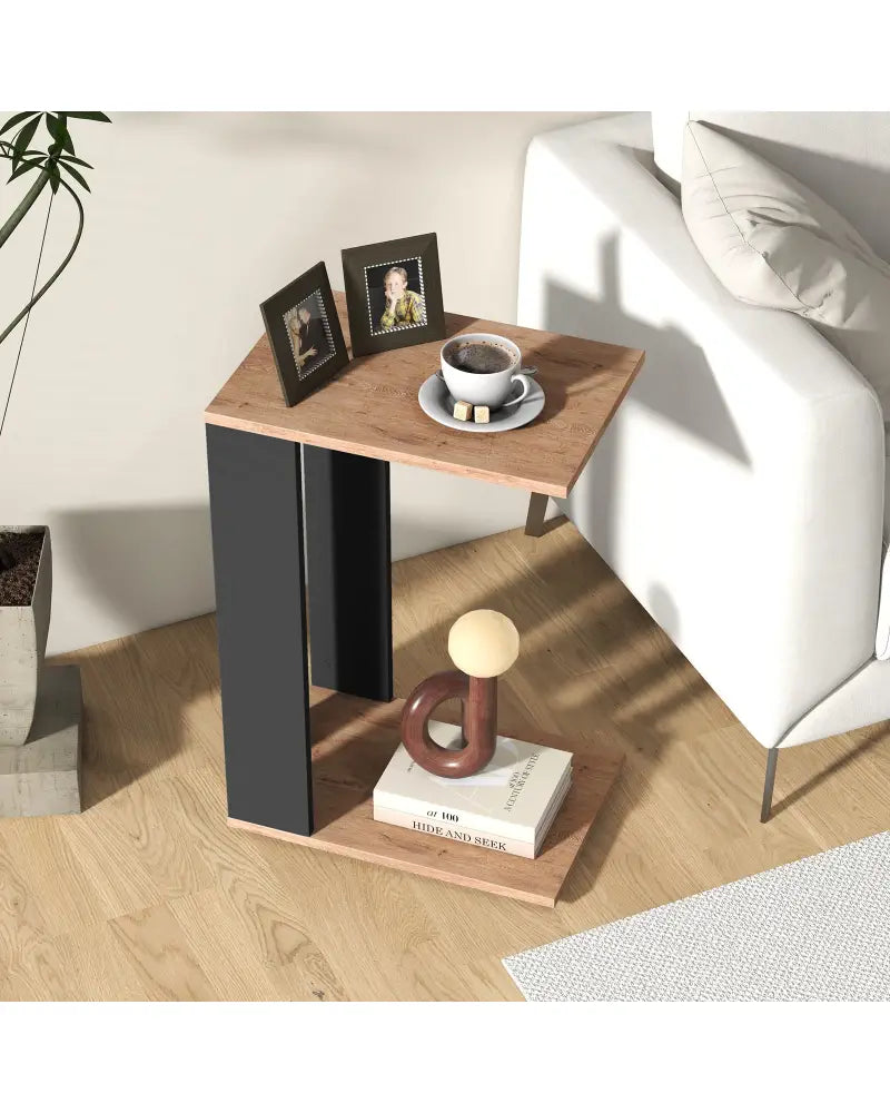 2-Tier C-Shaped Side Table with Universal Wheels and Shelf-Rustic Brown - Rustic Brown - End & Side Tables