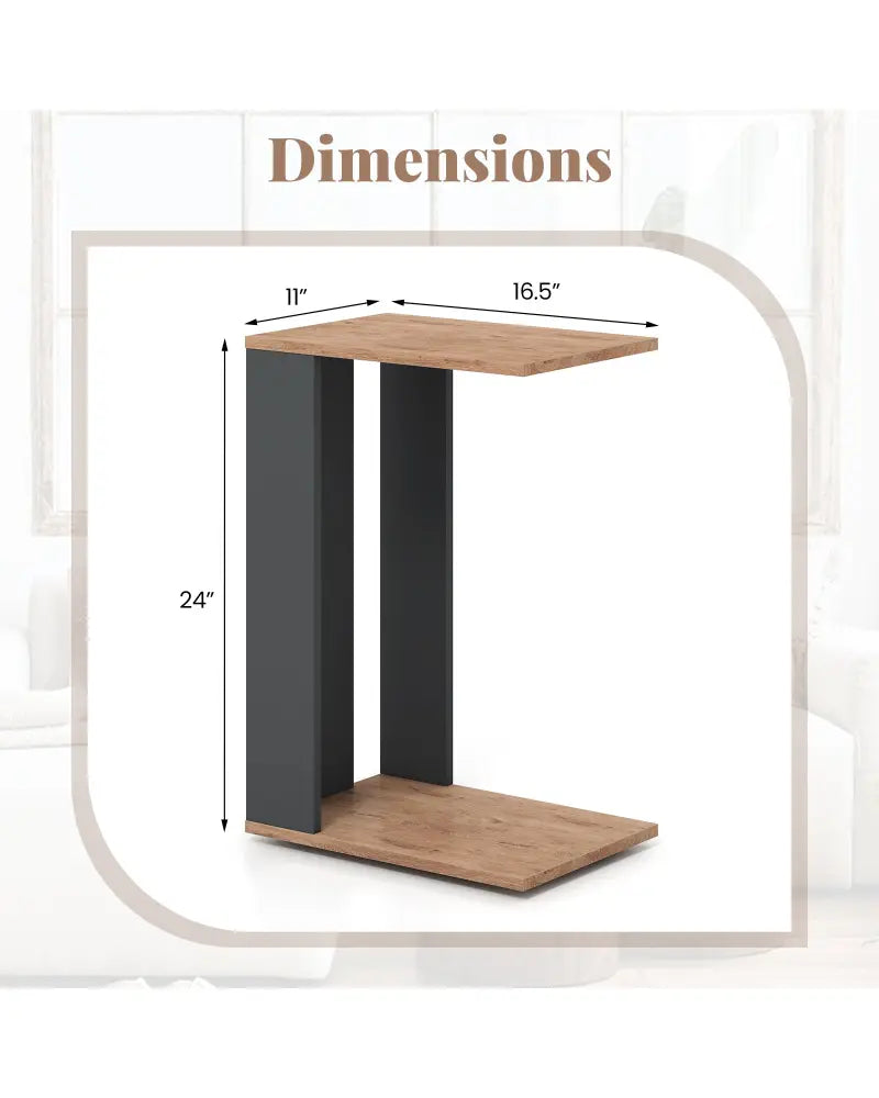 2-Tier C-Shaped Side Table with Universal Wheels and Shelf-Rustic Brown - Rustic Brown - End & Side Tables