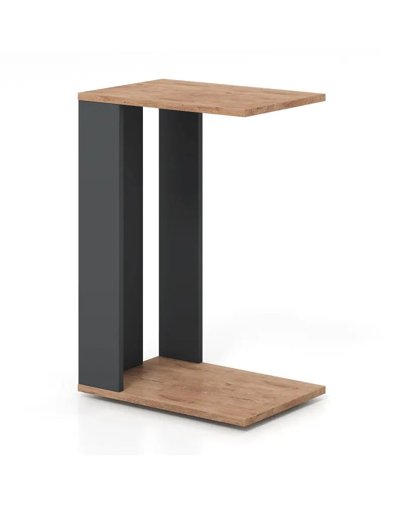 2-Tier C-Shaped Side Table with Universal Wheels and Shelf-Rustic Brown - Rustic Brown - End & Side Tables