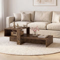 2-Tier Coffee Table Modern Irregular Center Table with Open Storage Shelf-Brown - Brown - Coffee Tables