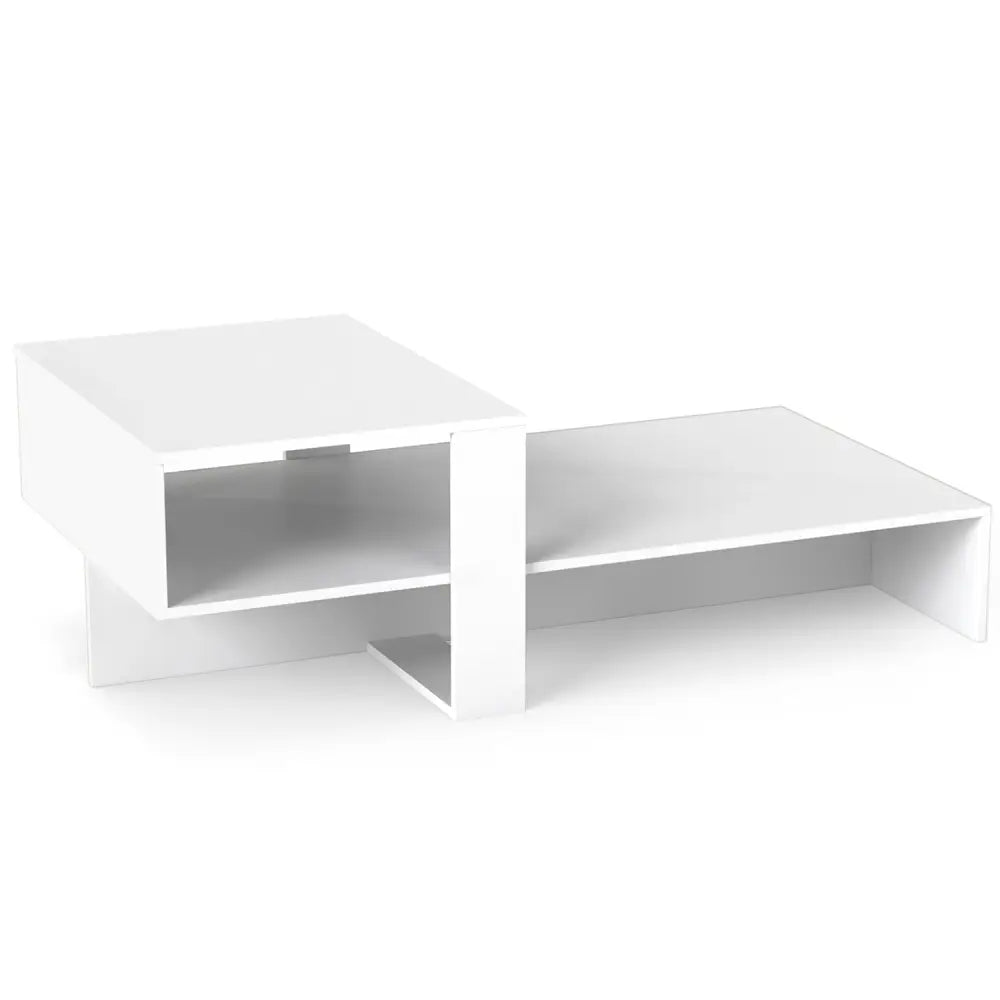 2-Tier Coffee Table Modern Irregular Center Table with Open Storage Shelf-White - White - Coffee Tables