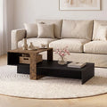 2-Tier Coffee Table Modern Irregular Center Table with Open Storage Shelf-Black & Brown - Coffee Tables
