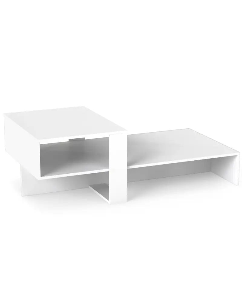 2-Tier Coffee Table Modern Irregular Center Table with Open Storage Shelf-White - White - Coffee Tables