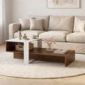 2-Tier Coffee Table Modern Irregular Center Table with Open Storage Shelf-White & Brown - Brown & White - Coffee Tables