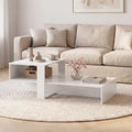 2-Tier Coffee Table Modern Irregular Center Table with Open Storage Shelf-White - White - Coffee Tables