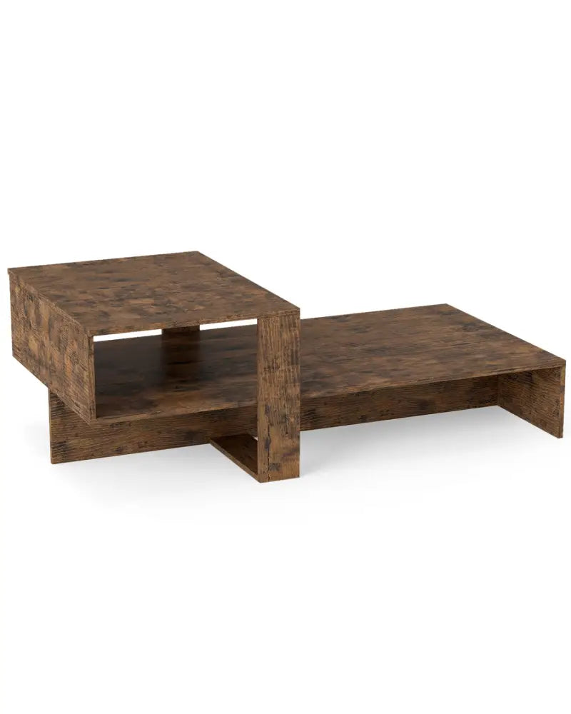 2-Tier Coffee Table Modern Irregular Center Table with Open Storage Shelf-Brown - Brown - Coffee Tables