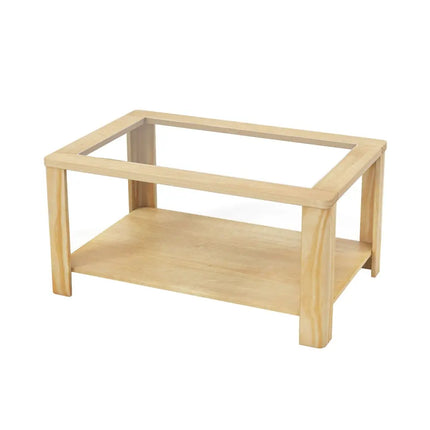 2-Tier Coffee Table Rectangular Center Table with Tempered Glass Tabletop and Storage Shelf-Natural Costway