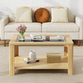 2-Tier Coffee Table Rectangular Center Table with Tempered Glass Tabletop and Storage Shelf-Natural Costway