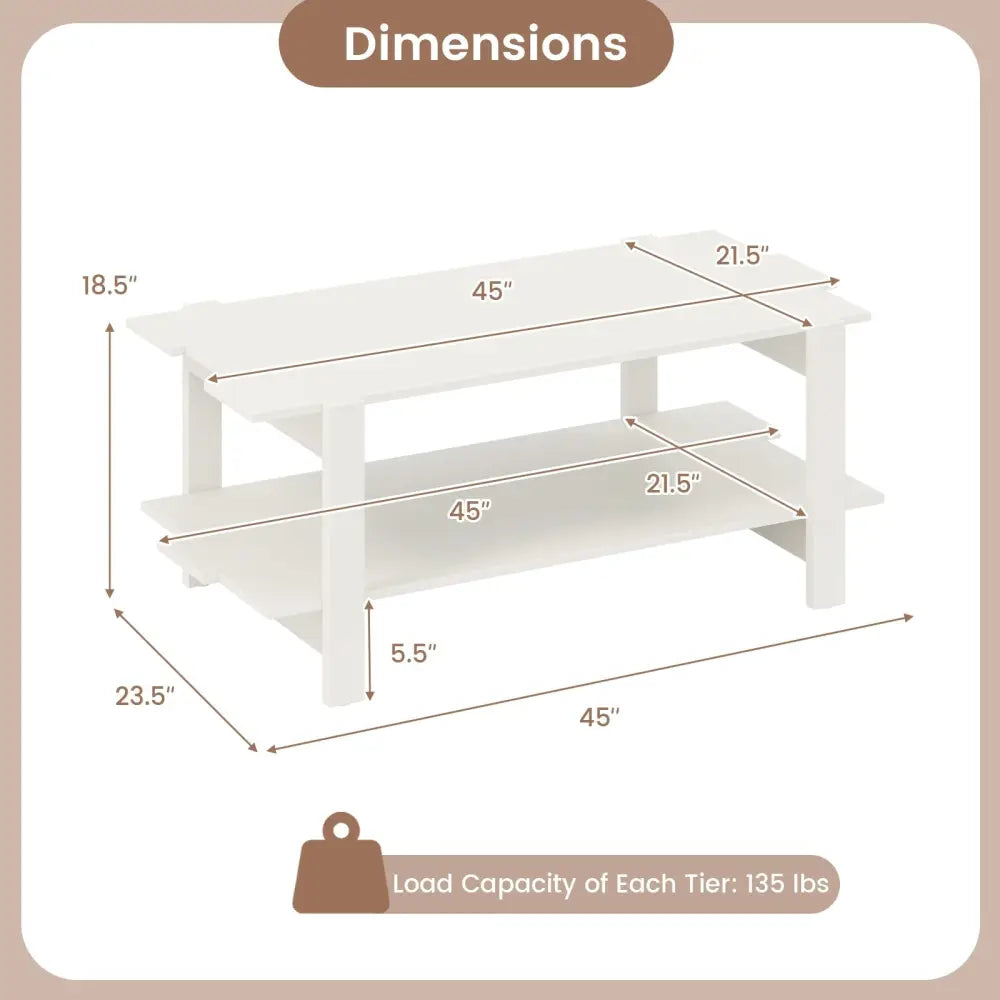2-Tier Coffee Table Slatted Wood Center Table with Storage Shelf-White Costway