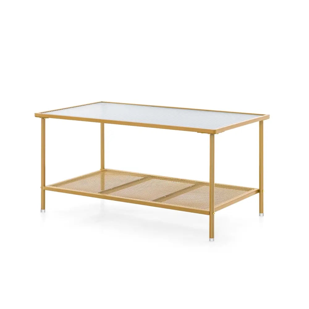 2-Tier Coffee Table with Shelf Center Tea Table with Tempered Glass Top-Golden Costway