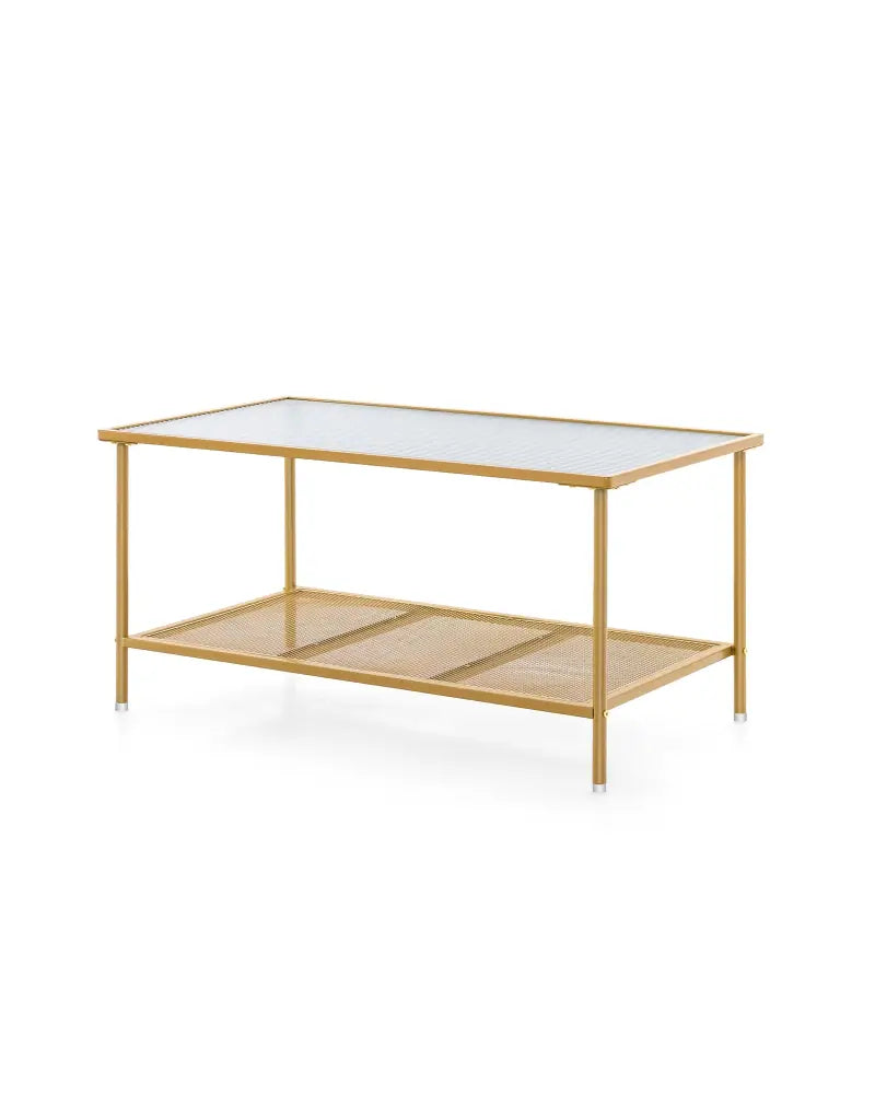 2-Tier Coffee Table with Shelf Center Tea Table with Tempered Glass Top-Golden - Golden - Coffee Tables