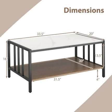 2 Tier Coffee Table with Sintered Stone Tabletop-White Costway