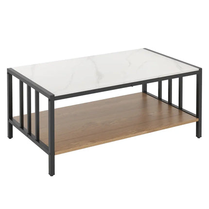 2 Tier Coffee Table with Sintered Stone Tabletop-White Costway