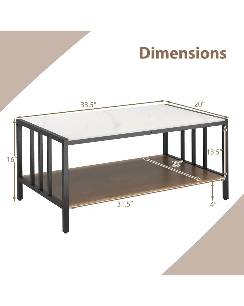 2 Tier Coffee Table with Sintered Stone Tabletop-White - White - Coffee Tables