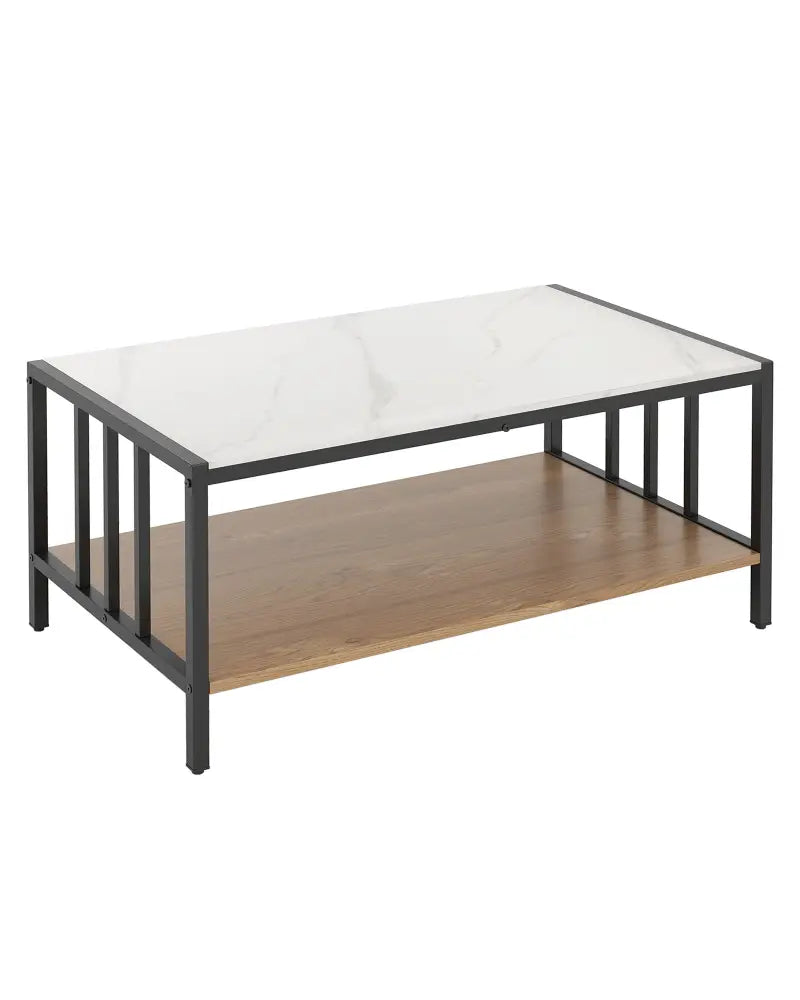 2 Tier Coffee Table with Sintered Stone Tabletop-White - White - Coffee Tables