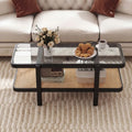 2-Tier Coffee Table with Storage and Tempered Glass Tabletop-Black - Black - Coffee Tables