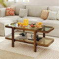 2-Tier Coffee Table with Storage and Tempered Glass Tabletop-Brown Costway