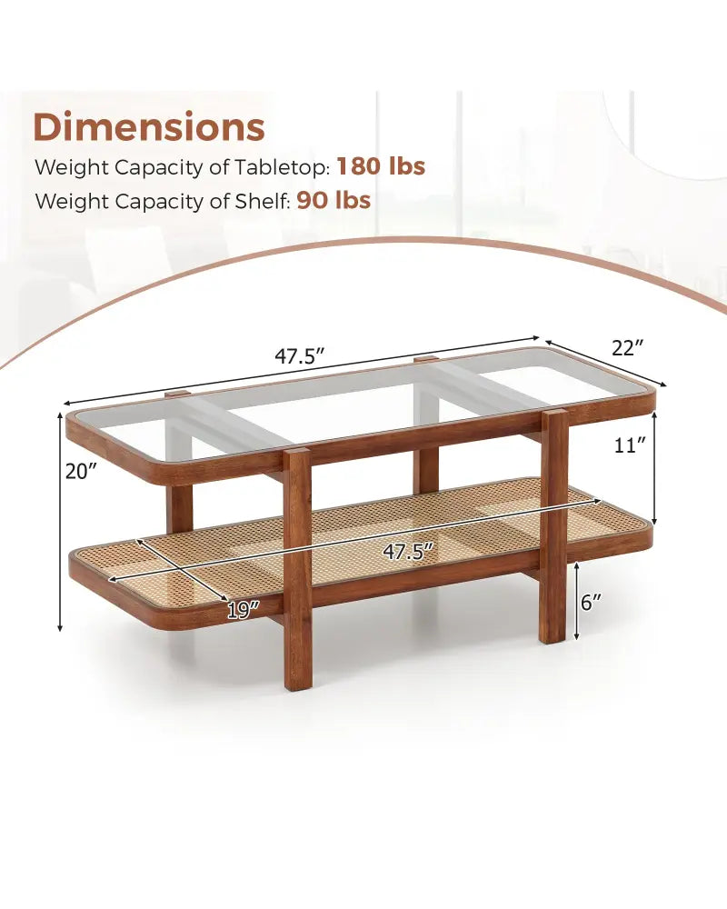 2-Tier Coffee Table with Storage and Tempered Glass Tabletop-Coffee - Coffee - Coffee Tables