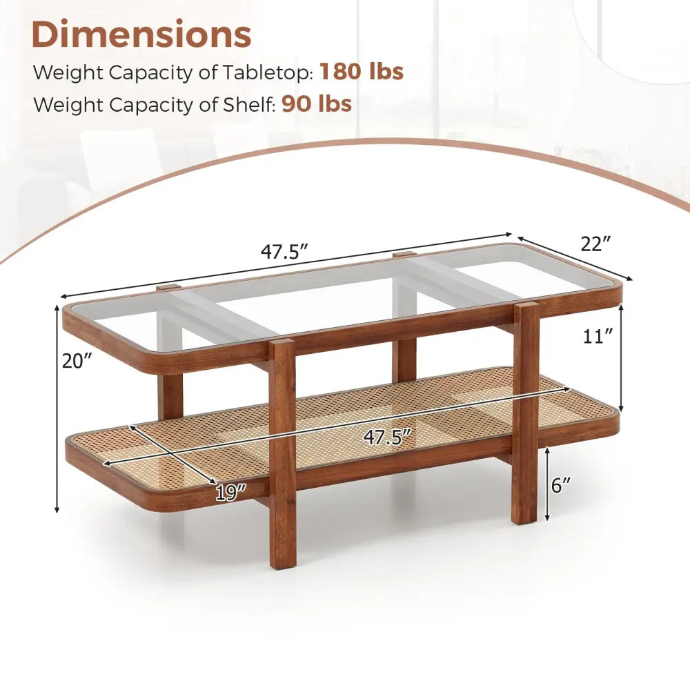 2-Tier Coffee Table with Storage and Tempered Glass Tabletop-Coffee Costway