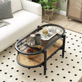 2-Tier Coffee Table with Tempered Glass Tabletop and Acacia Wood Frame-Black Costway